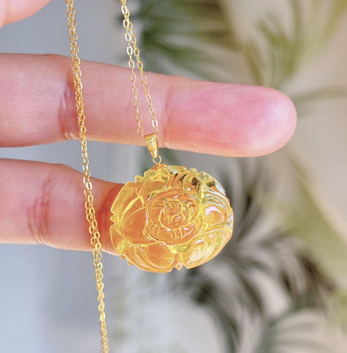 Amazon.co.jp: 天然原鉱蜜蝋ハニーアンバー（琥珀）花 k18金ネックレス